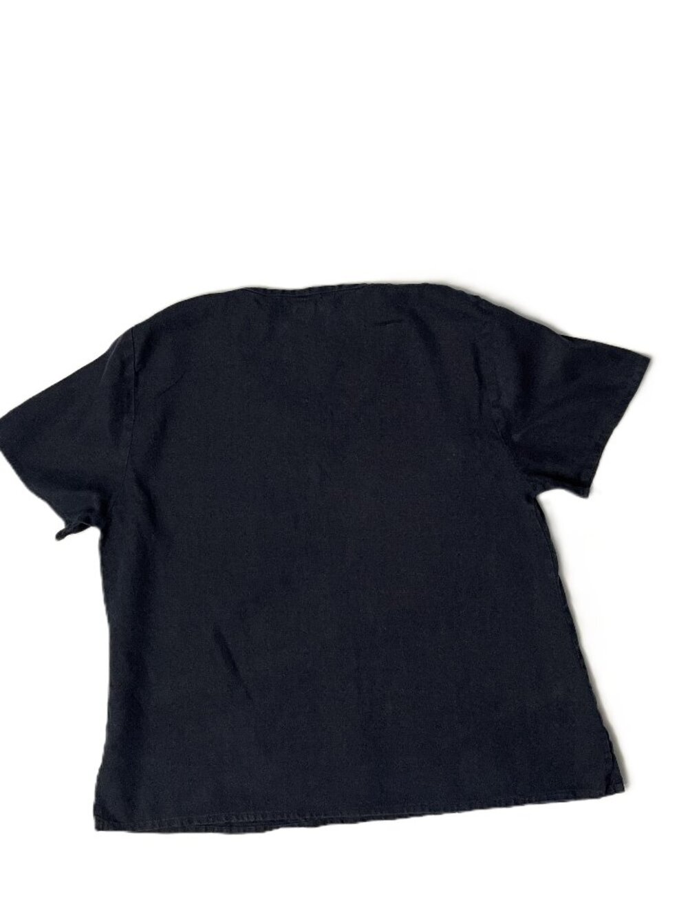 Flax Top 100% Linen Small (6-10) Navy Blue Short Sleeve Lagenlook Minimalist - Picture 4 of 8
